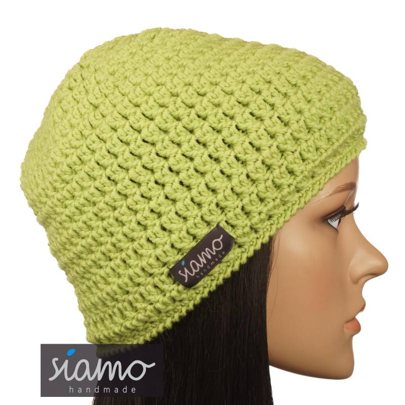 Mütze Oslo Apfel-Grün Merino Unisex Übergangsmütze Wollmütze Damen-Mütze Herren-Mütze Häkelmütze Winter-Mütze Beanie Von Siamo-Handmade von siamoHandmade