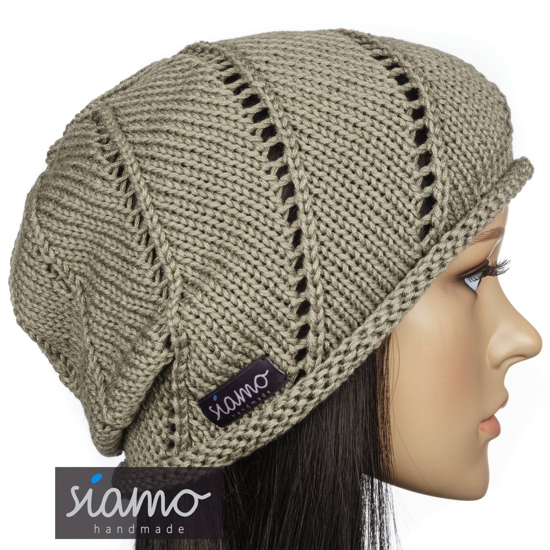 Sommer-Beanie Rom Ii Khaki Baumwolle Damen-Mütze Mädchen-Mütze Sommer-Mütze Strickmütze Übergangsmütze Von Siamo-Handmade von siamoHandmade