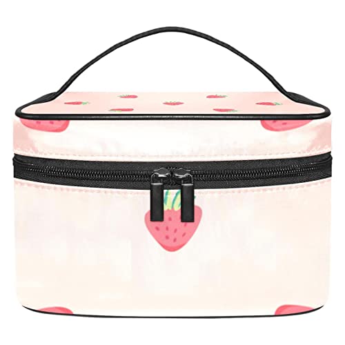 Große Make-up-Tasche, Reise-Kosmetiktasche, Make-up-Tasche, Organizer für Damen und Mädchen, tragbare Aufbewahrungsbürsten, Kulturbeutel, langlebig, wasserdicht, Mini-Erdbeere von siawadeky