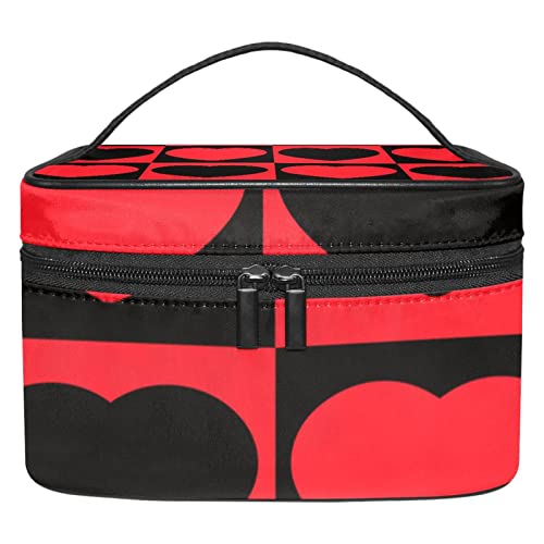 Große Make-up-Tasche, Reise-Kosmetiktasche, Make-up-Tasche, Organizer für Damen und Mädchen, tragbare Aufbewahrungsbürsten, Kulturbeutel, langlebig, wasserdicht, Rot/Schwarz, Herzmuster, Mehrfarbig 1, von siawadeky