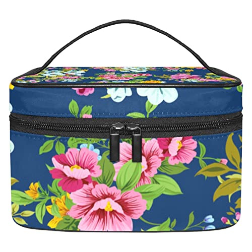 Reise-Make-up-Tasche, große Kosmetiktasche, Make-up-Tasche, Organizer für Damen und Mädchen, tragbare Aufbewahrungsbürsten, Kulturbeutel, buntes Blumenmuster mit Marienkäfer, Mehrfarbig 7, von siawadeky