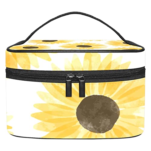 Reise-Make-up-Tasche, große Kosmetiktasche, Make-up-Tasche, Organizer für Damen und Mädchen, tragbare Aufbewahrungsbürsten, Kulturbeutel, gelbe Sonnenblumen, Bunt 6, 22.5x15x13.8cm/8.9x5.9x5.4in von siawadeky