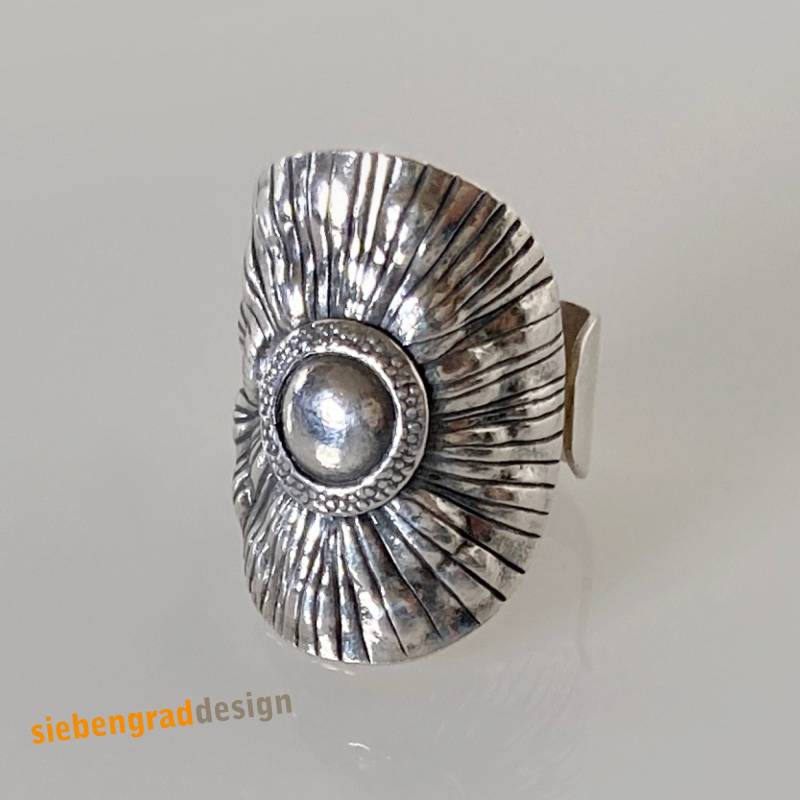 Breiter Silberring - Blume Silber 925 Größe Verstellbar Verschiedene Größen von siebengrad