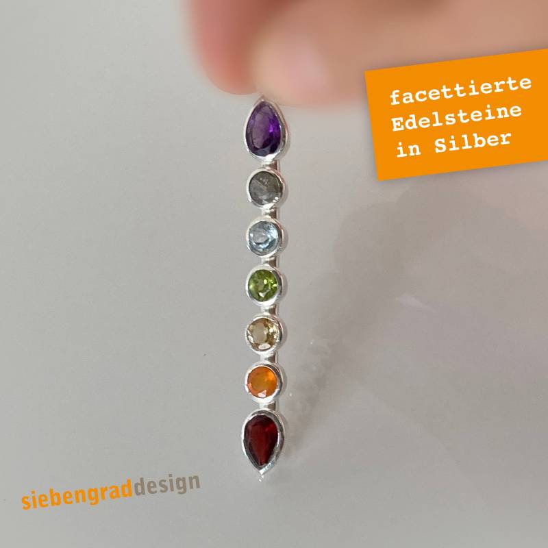 Chakra Anhänger- 7 Steine - Yoga Halskette Silber 925 Amulett von siebengrad