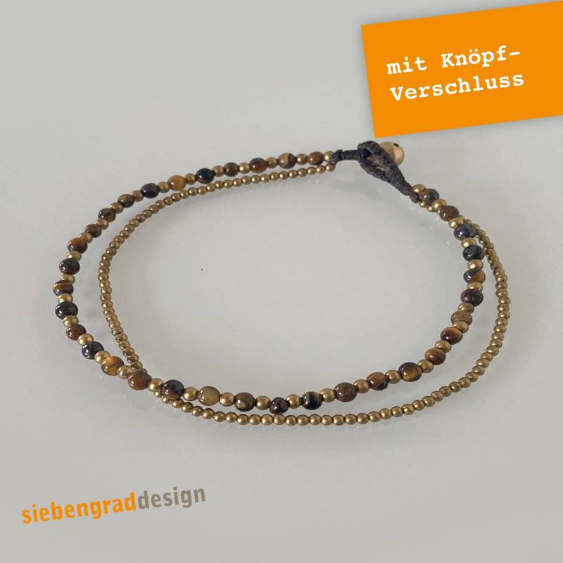 Fußkette - 2 Stränge Messingperlen Tigerauge Messing Fußband von siebengrad