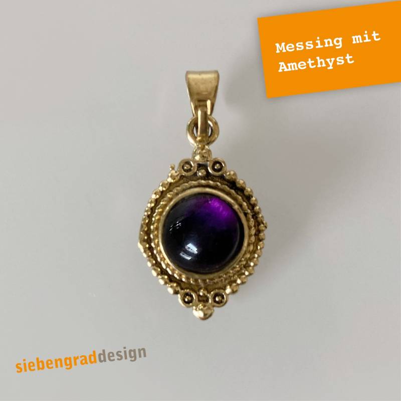 Ketten-Anhänger - Messing Zierlich Filigran Verziert Amethyst von siebengrad