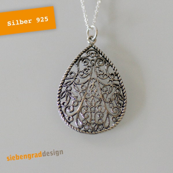 Silber-Kette "Flower Power" - Tropfen Silber 925 von siebengrad