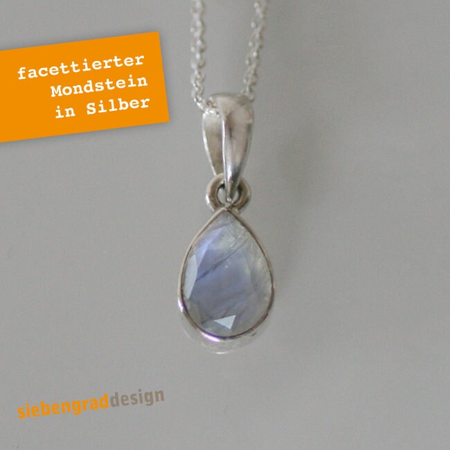 Silber-Kette - Mondstein Facettiert Tropfen Aj von siebengrad