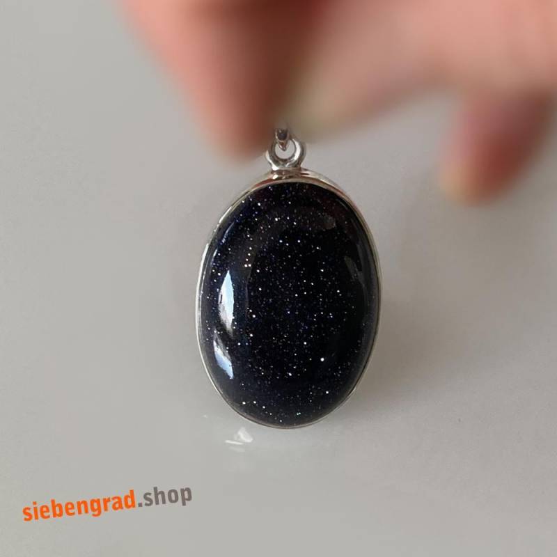 Silber-Kettenanhänger - Blaufluss Oval Groß 39 Aj Silber 925 von siebengrad