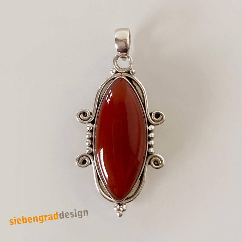 Silber-Kettenanhänger - Carneol Spitze Ellipse Verziert Silber 925 von siebengrad