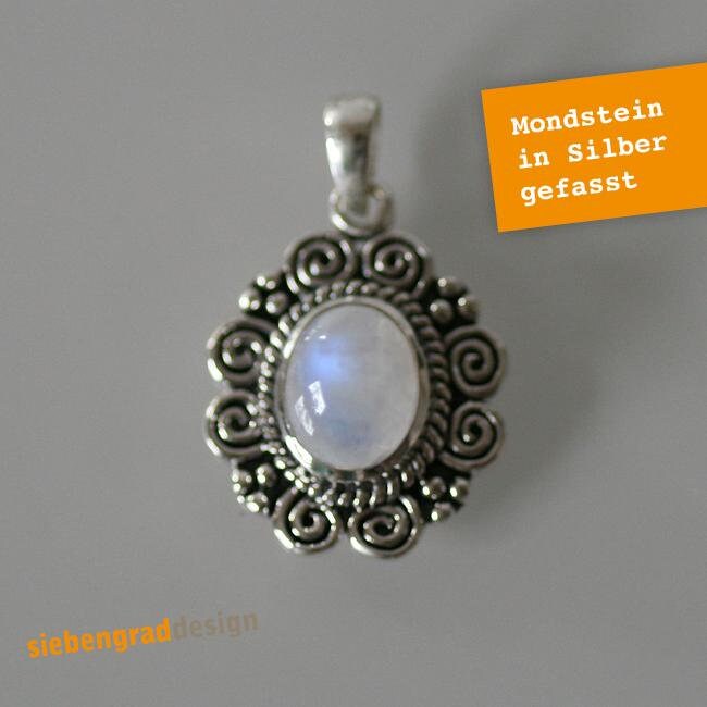 Silber-Kettenanhänger - Mondstein Oval Hakr Silber 925 von siebengrad