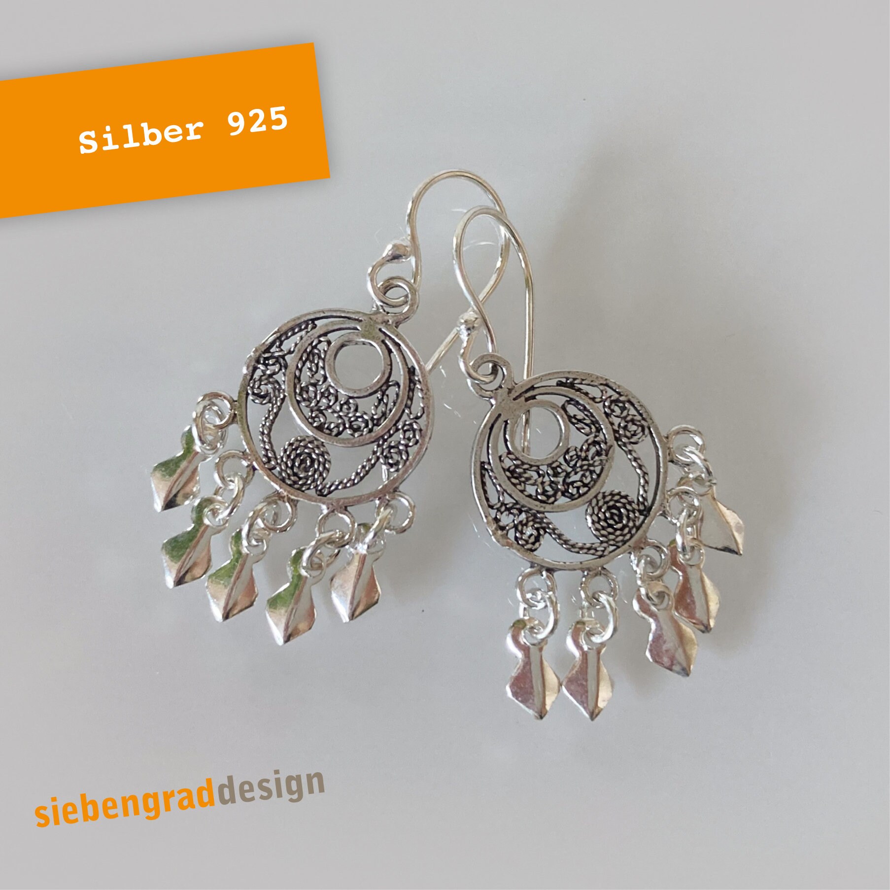 Silber-Ohrhänger "Bommel" - Verziert Klein Ohrringe Silber 925 von siebengrad