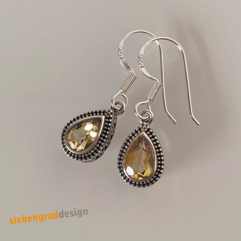 Silber-Ohrhänger - Facettierter Citrin Tropfen Filigran Verziert Silber 925 Ma von siebengrad