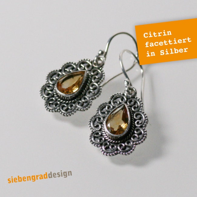 Silber-Ohrhänger - Facettierter Citrin Verspielt von siebengrad