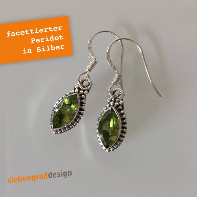 Silber-Ohrhänger - Facettierter Peridot Spitze Ellipse Verziert Del von siebengrad