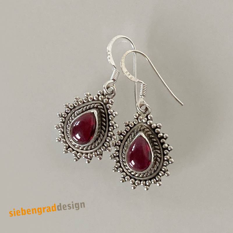 Silber-Ohrhänger - Granat "Tropfen" Filigran Verziert Aj von siebengrad