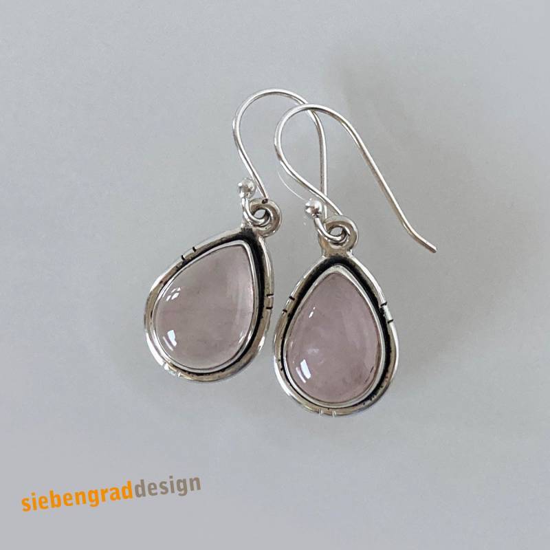 Silber-Ohrhänger - Rosenquarz Große Tropfen Silber 925 Sterlingsilber von siebengrad