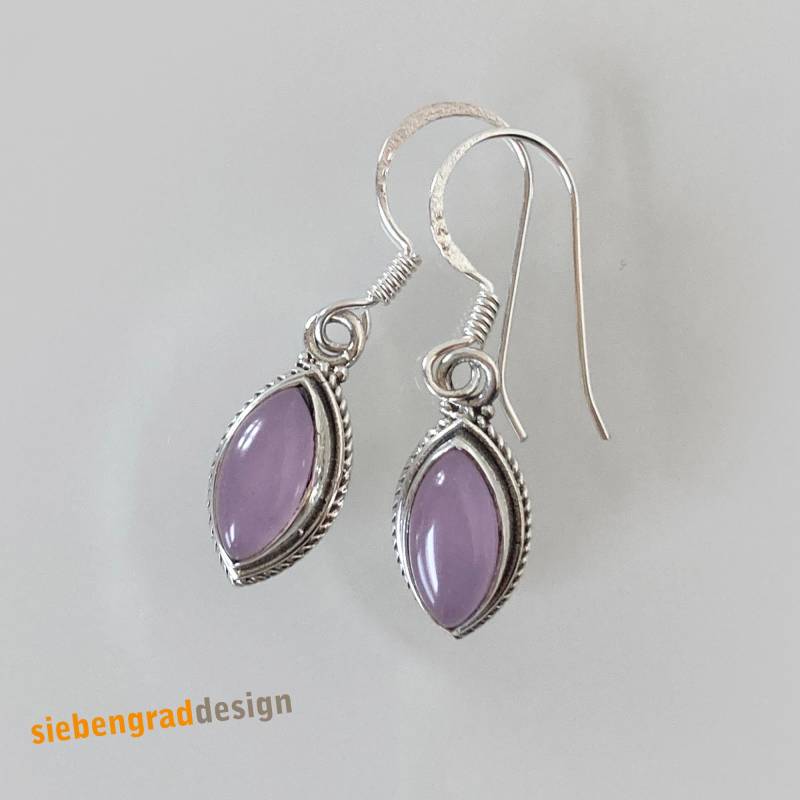 Silber-Ohrhänger - Rosenquarz Verziert Del Spitze Ellipse Kordelrand von siebengrad