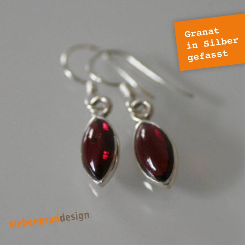 Silber-Ohrringe Granat - "Kleine Spitze Ellipse" von siebengrad