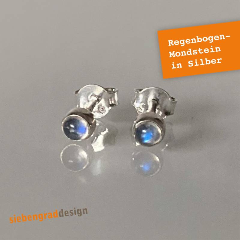 Silber-Ohrstecker - Regenbogen-Mondstein 3 Mm Rund Aj von siebengrad
