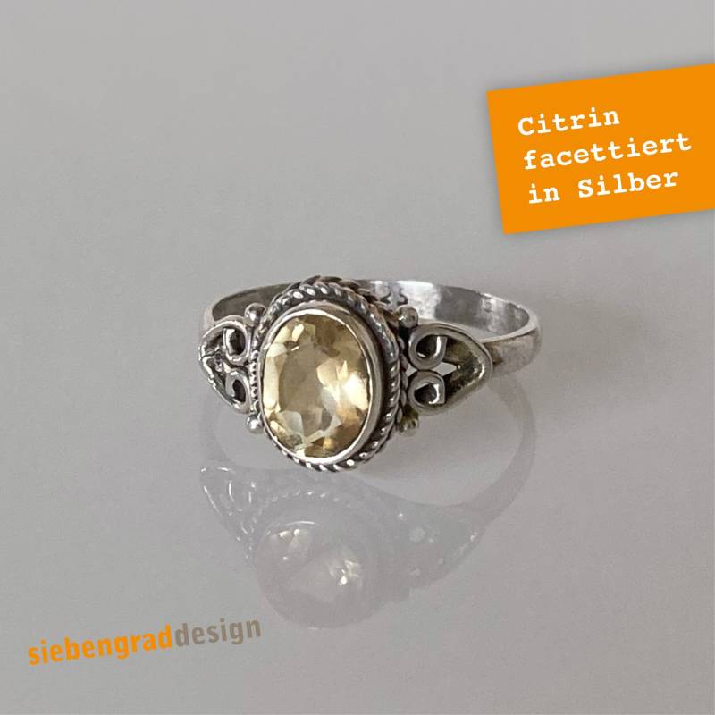 Silber-Ring - Facettierter Citrin Oval Silber 925 Tad Verschiedene Größen von siebengrad