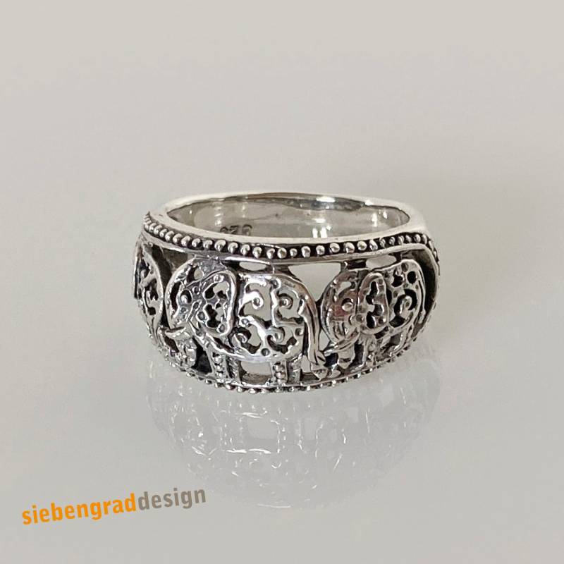 Silber Ring - Filigran 3 Elefanten Glückselefant 925 Verschiedene Größem von siebengrad