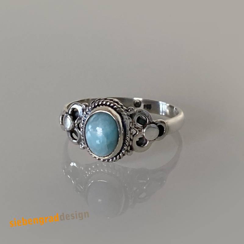 Silber-Ring - Filigran Silber 925 Larimar Verziert Ma02 Verschiedene Größen von siebengrad