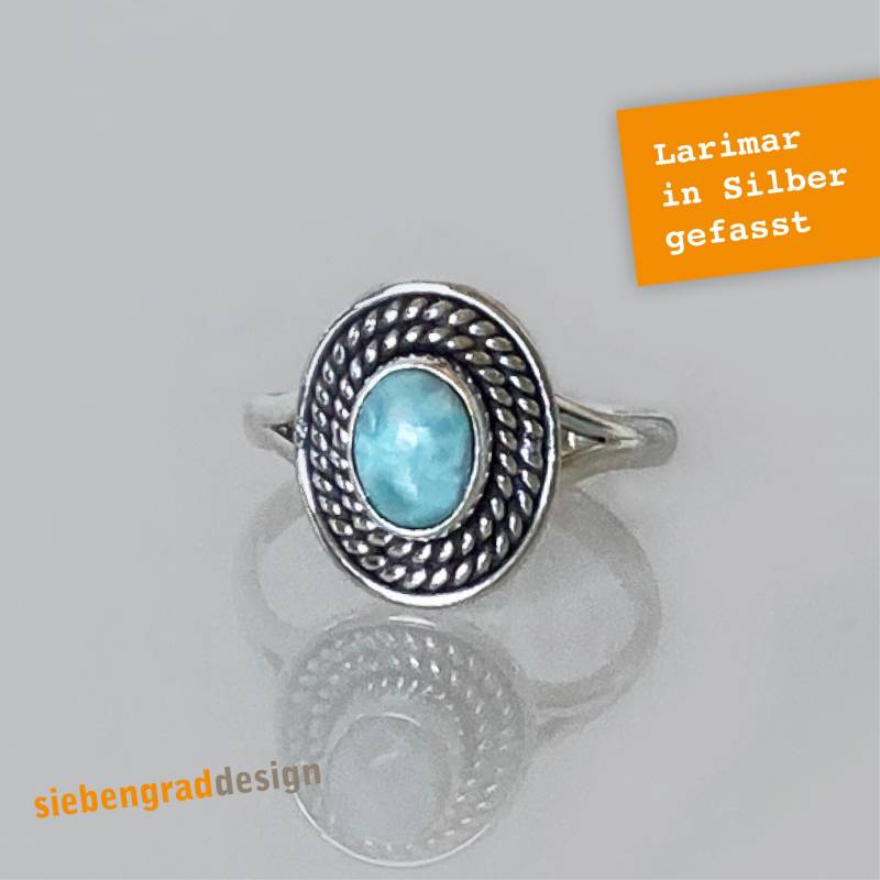 Silber-Ring - Filigran Silber 925 Larimar Verziert Ma08 Verschiedene Größen von siebengrad