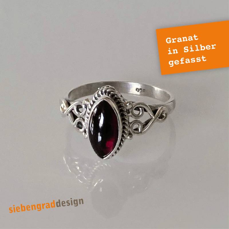 Silber-Ring - Granat Cabochon Spitze Ellipse Silber 925 Verschiedene Größen von siebengrad