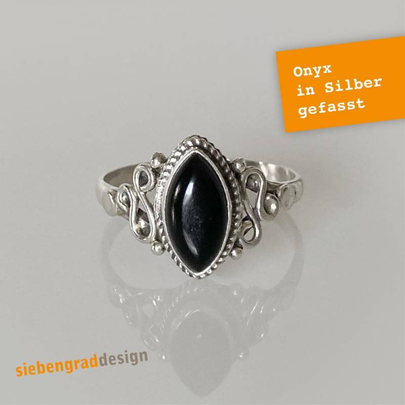 Silber-Ring - Onyx Spitze Ellipse Silber 925 Verschiedene Größen Tas012 von siebengrad