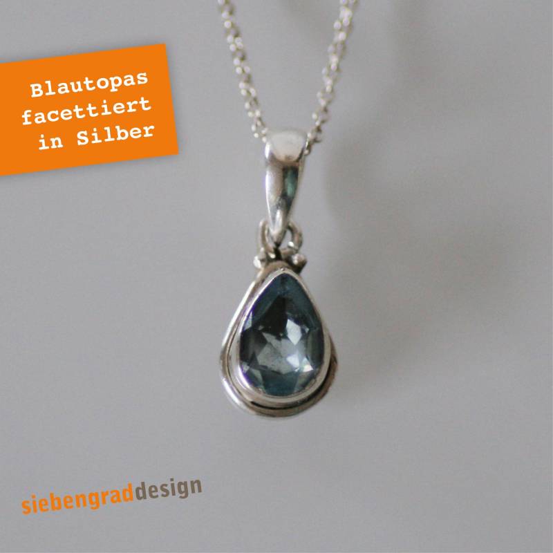 Silberkette - Blautopas Tropfen Filigran Silber 925 Collier Taoh 23 von siebengrad