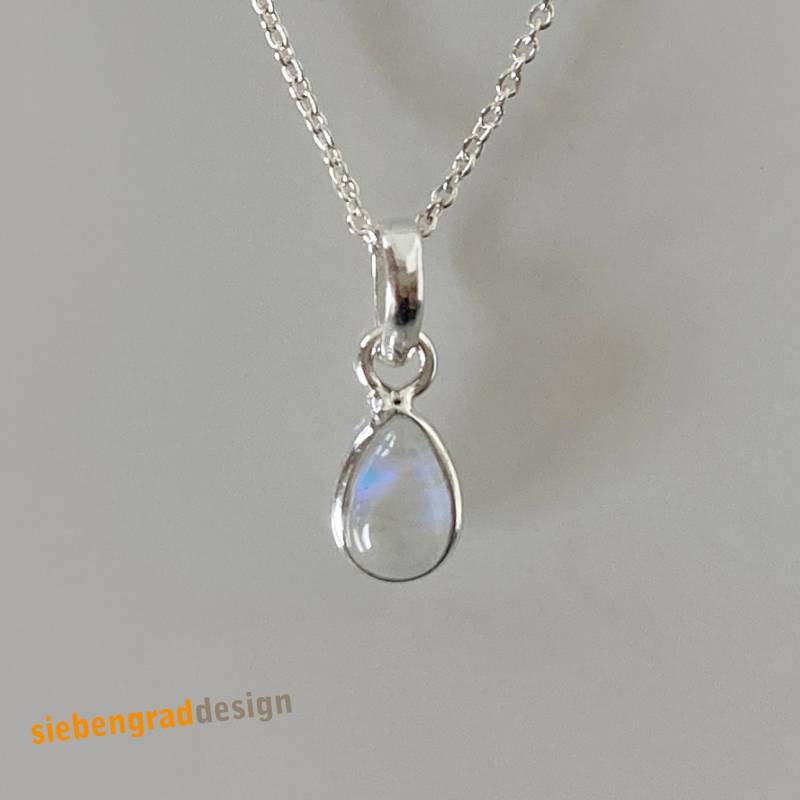 Silberkette Mit Anhänger - Mondstein Tropfen Fein Ma2 von siebengrad
