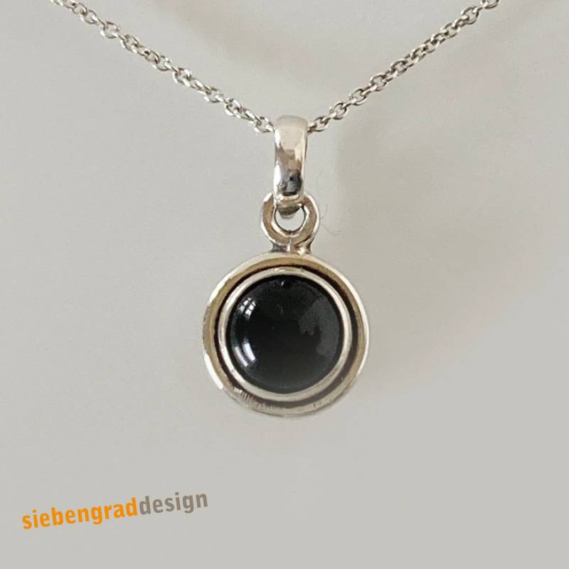Silberkette Mit Anhänger - Onyx Rund Sw Ma Silber 925 von siebengrad