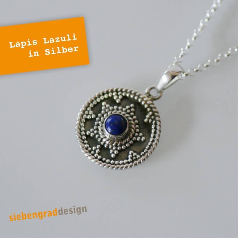 Silberkette Mit Lapis Lazuli - Verziert Silber 925 Amulett von siebengrad