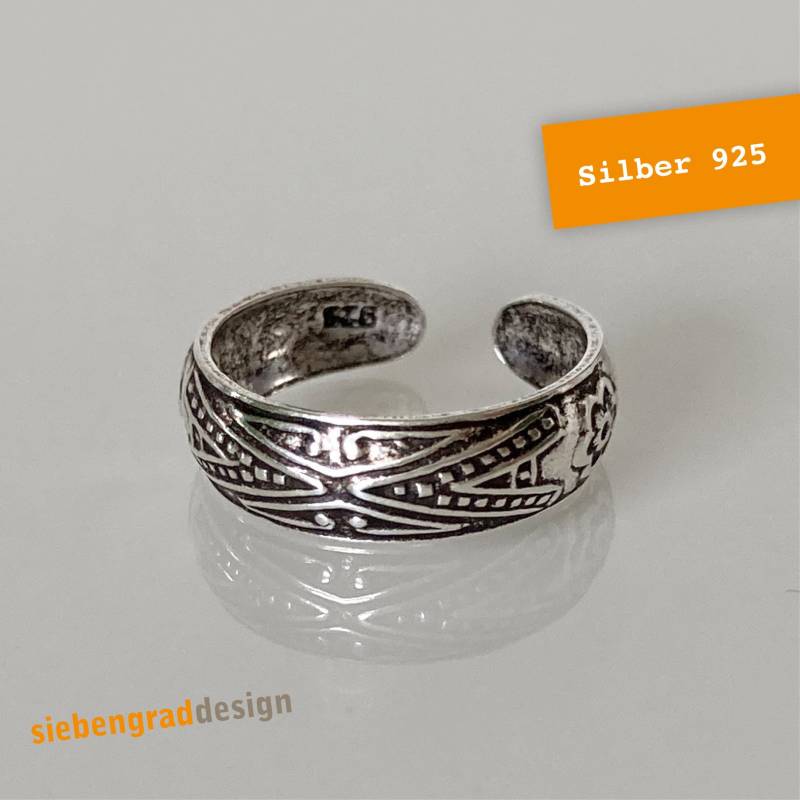 Zehenring 925Er Silber - "Ethno Geometrisch" Gewölbt von siebengrad