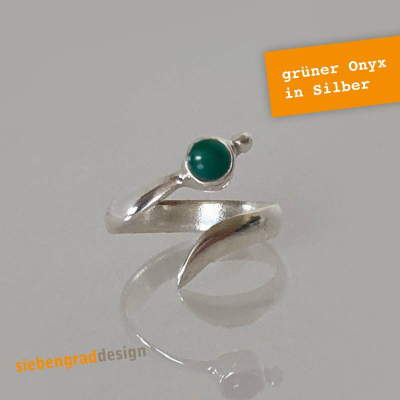 sterling Silber Zehenring - Geschwungen Grüner Onyx Größe Verstellbar 925 von siebengrad