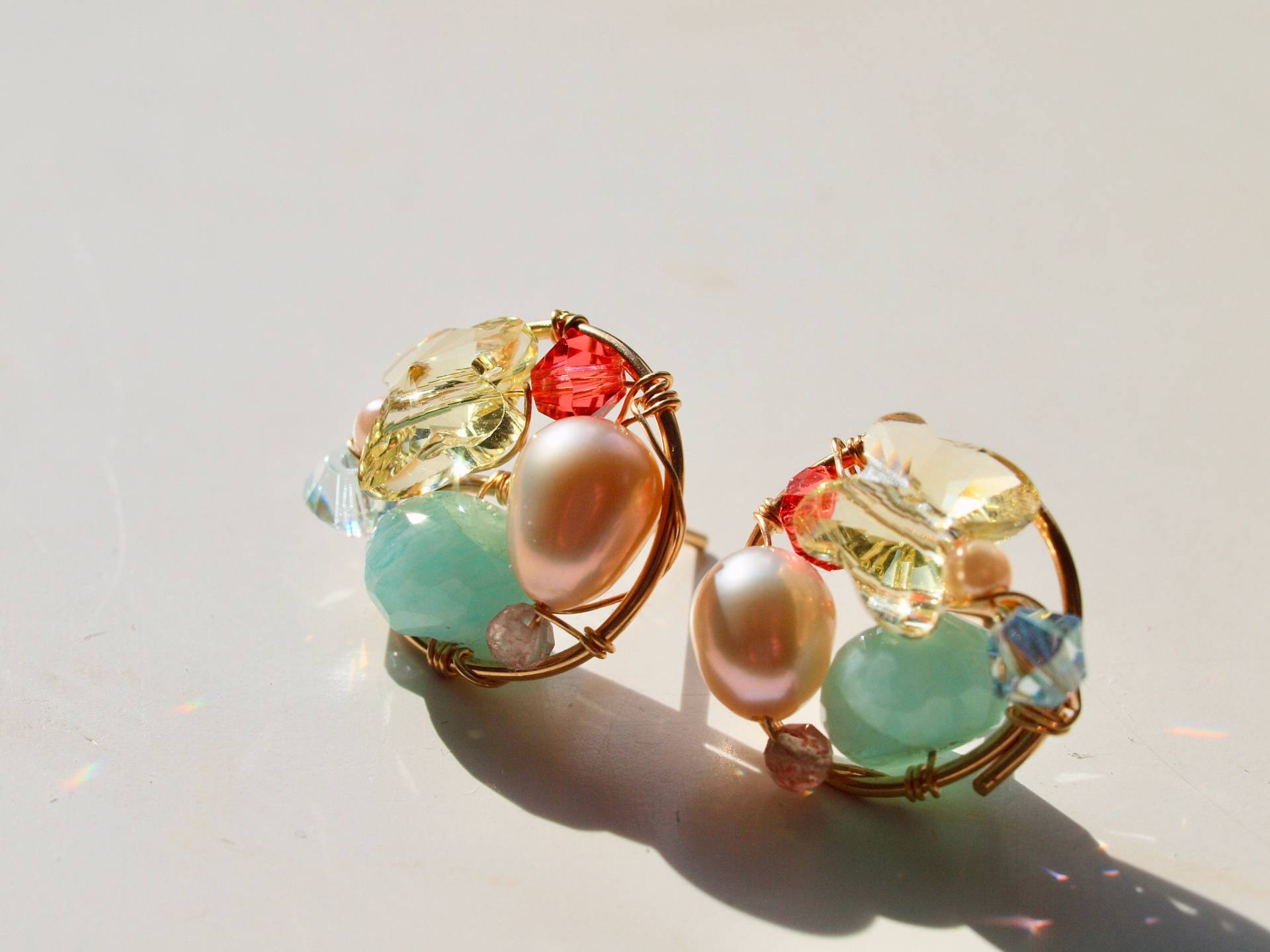 Draht Gewickelt Larimar & Perlen Ohrringe 14K Rosegold Filled Draht Gewickelt Larimar & Perlen Ohrringe 14K Rosegold Filled von siebijoux