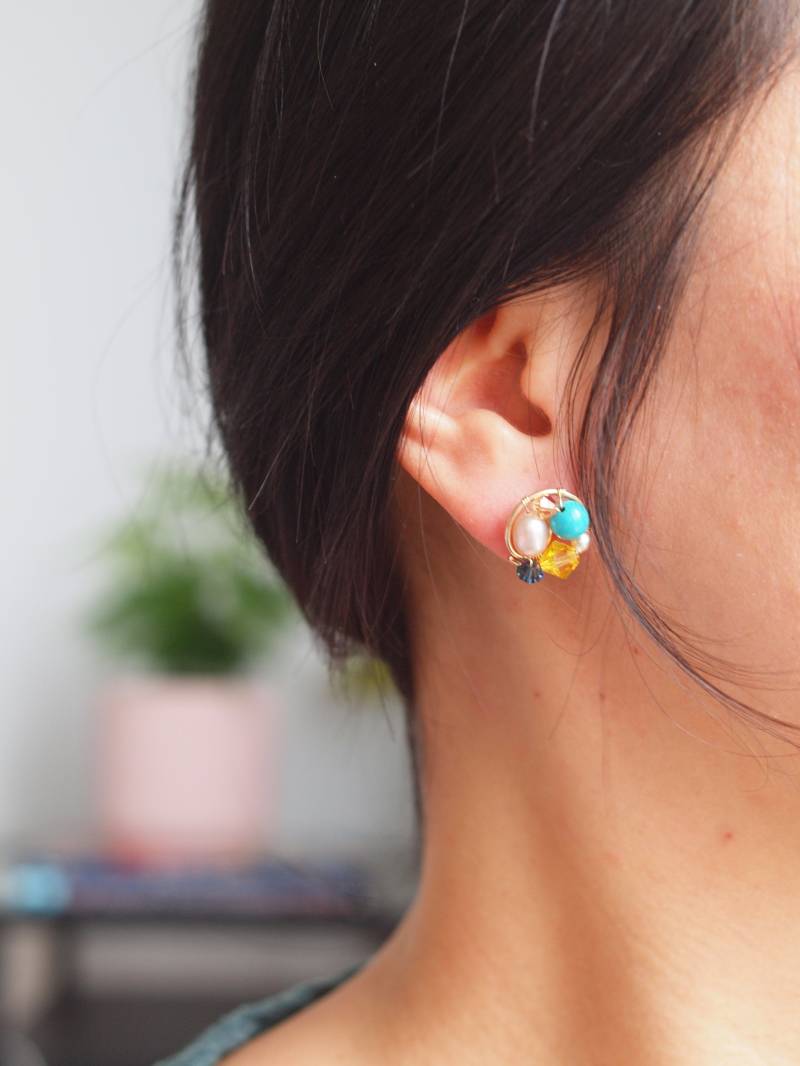 Türkise Ohrringe, Süßwasserperlen Kristall Rose Gold Filled, Geschenk Für Sie, Lustiges von siebijoux