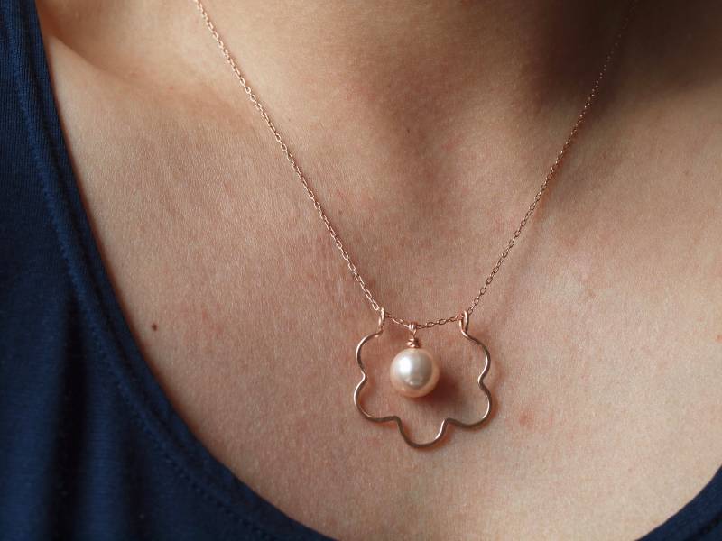 Wave Hoop Anhänger, Blume Creolen 14K Roségold Filled, Gold Rosé Sterling Silber von siebijoux