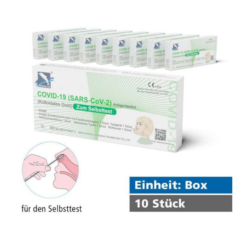 siegmund care Influenza-Schnelltest DeepBlue COVID-19 Antigen Selbsttest (SARS-CoV-2), 10-tlg., MHD: 08.08.2026, Genauigkeit 99,03 % von siegmund care