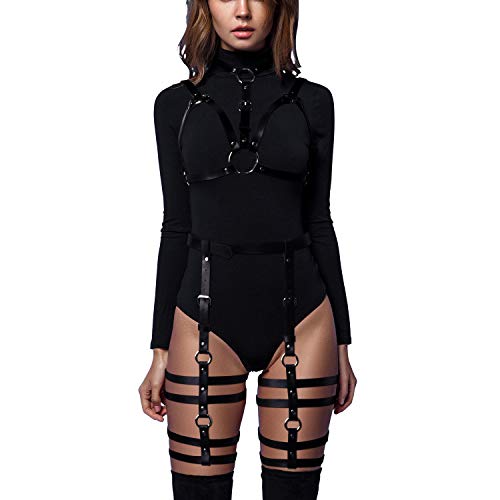 sigando Damen Punk Leder Body Harness Brustgurte Taille Bein Caged Lingerie Strumpfband von sigando