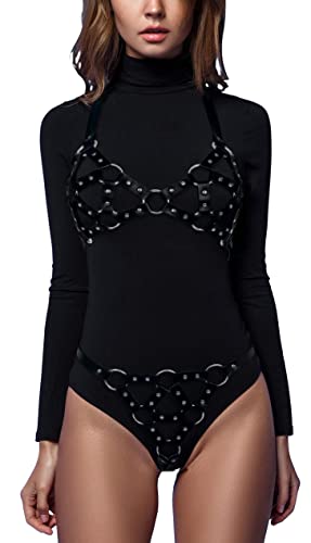 sigando Damen Punk Leder Body Harness Brustgurte Taille Bein Caged Lingerie Strumpfband von sigando