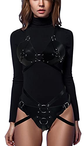 sigando Damen Punk Leder Body Harness Brustgurte Taille Bein Caged Lingerie Strumpfband von sigando