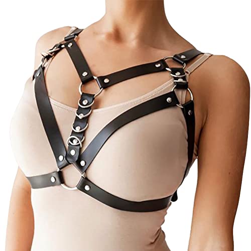 sigando Damen Punk Leder Harness Body Brustgurte Taille Cupless Lingerie Einstellbar von sigando