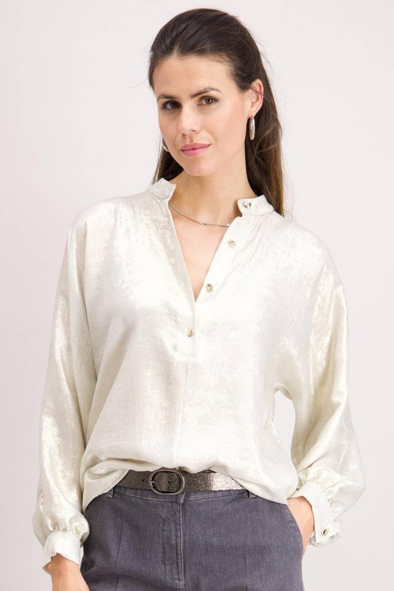 signe nature - Bluse mit Metallic-Effekt Mao-Kragen weiß - Gr. - 46 von signe nature