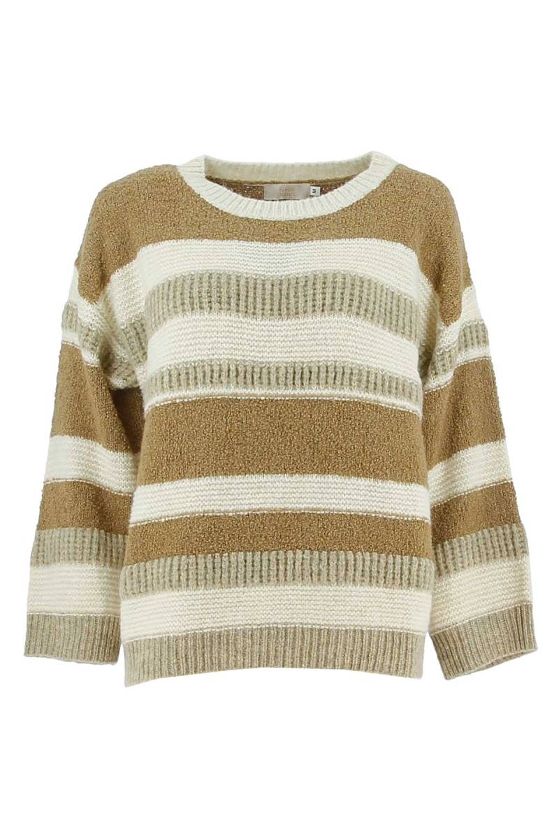signe nature - Gestreifter Wollpullover beige/braun - Gr. - M von signe nature