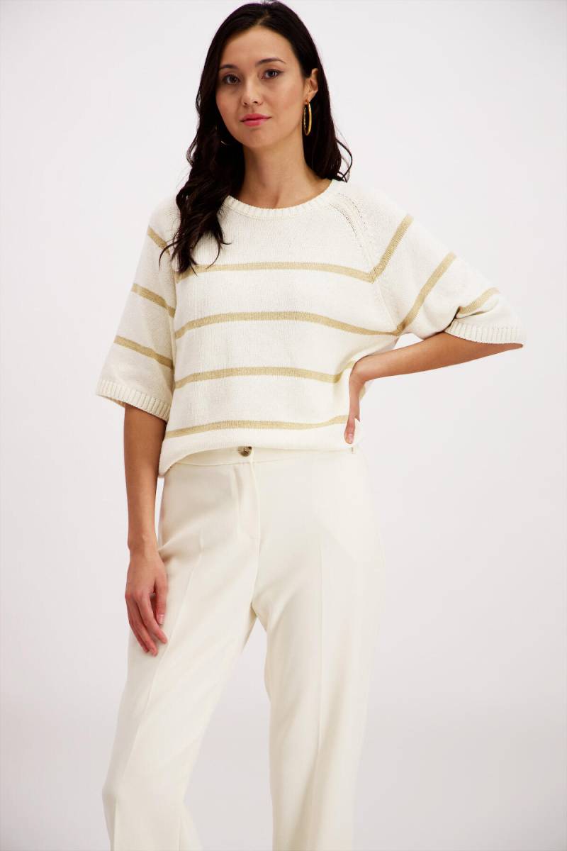 signe nature - Kurzärmeliger gestreifter Pullover beige - Gr. - L von signe nature