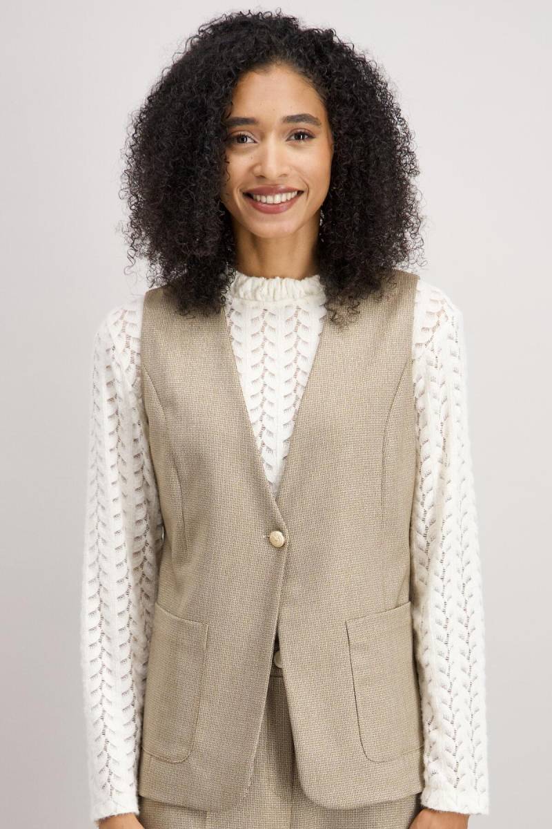 signe nature - Mittellange Strickjacke mit Fischgrätmuster beige - Gr. - 40 von signe nature