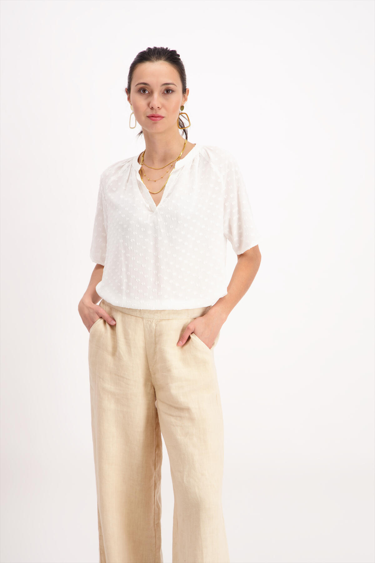 signe nature - Strukturierte Bluse mit kurzen Ärmeln weiß - Gr. - 44 von signe nature