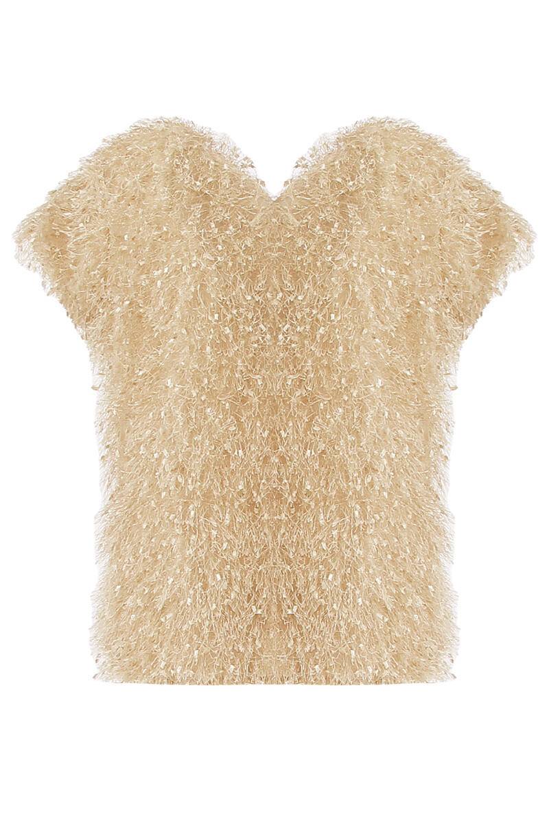 signe nature - T-Shirt mit Fransen beige - Gr. - 34 von signe nature